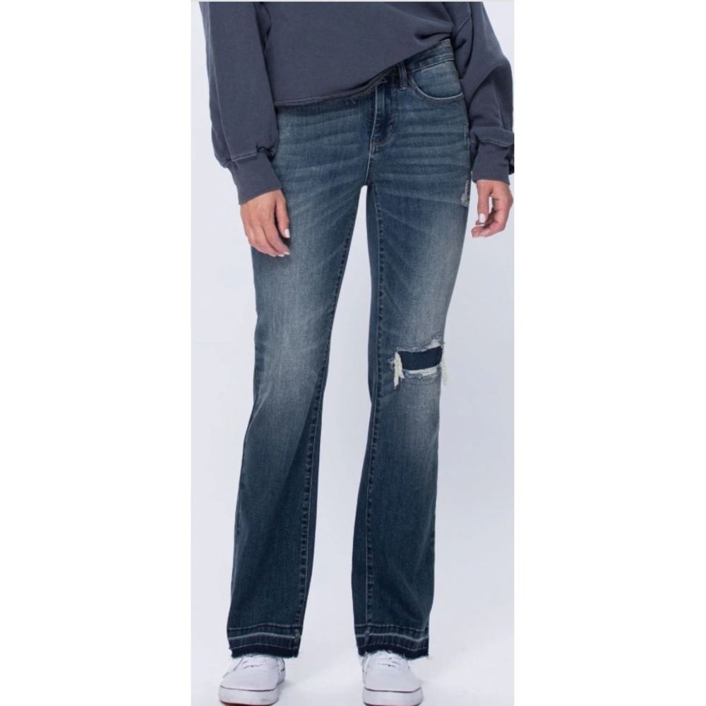 Judy Blue Womens 9 29 Bootcut Jeans Distressed Raw Hem Stretch Dark Wash JB88314